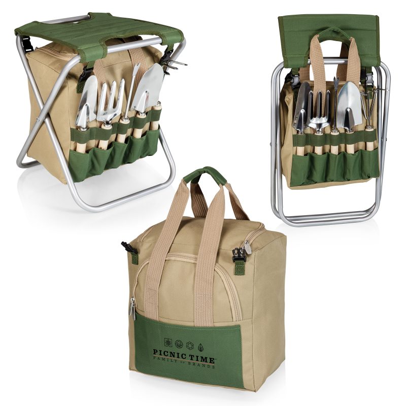 Gardener Folding Seat w/5 Gardening Tools and Removable Tote